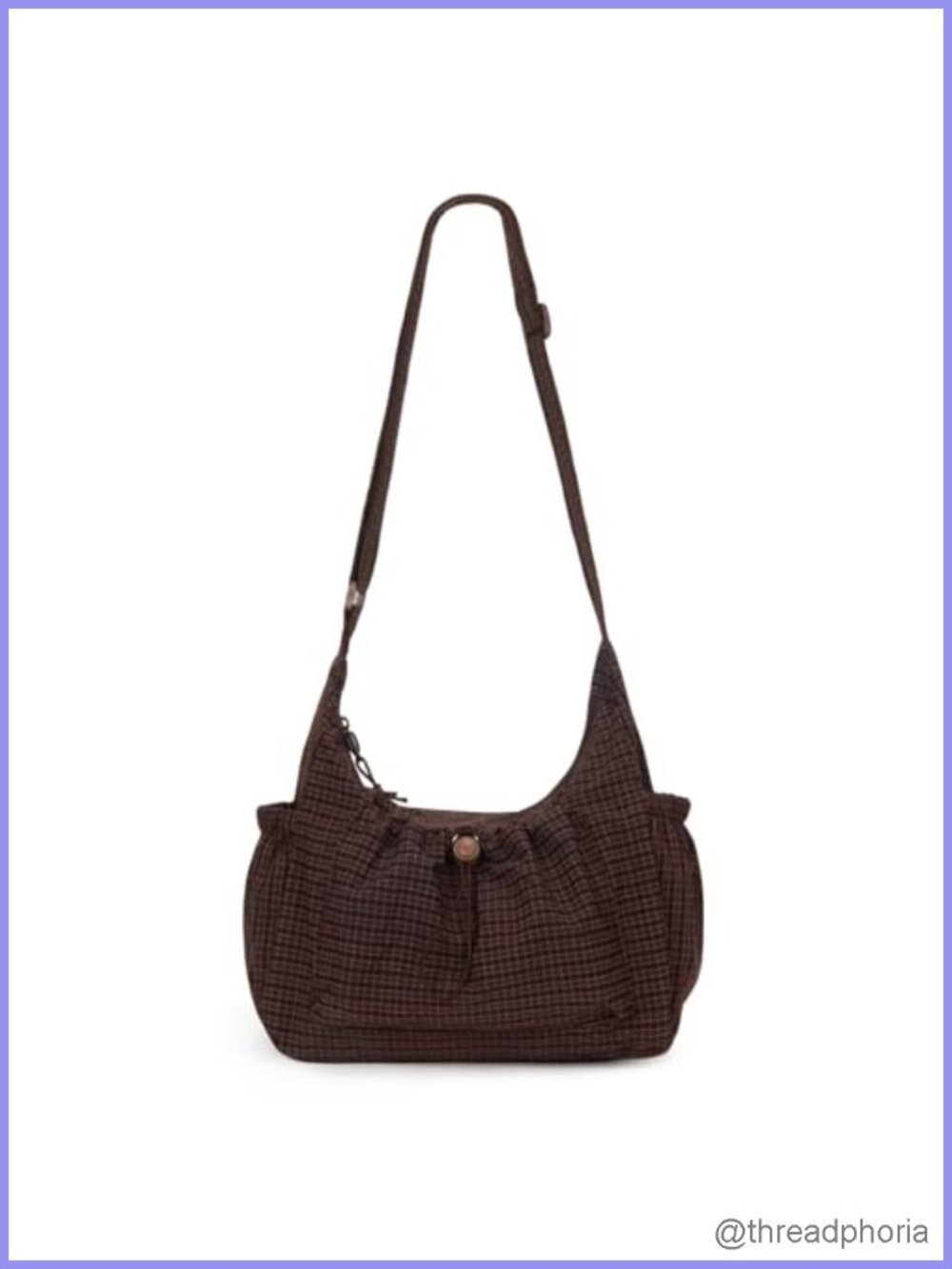 Nylon Hobo Bag Plaid Drawstring Crossbody Shoulder Purse Adjustable Strap